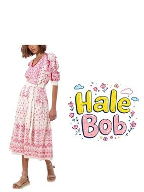 Hale Bob pink and white Logan Embroidered Midi Dress Size Medium